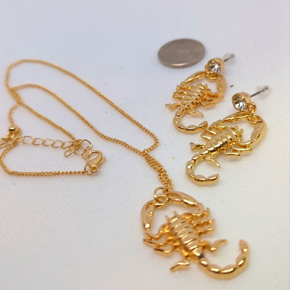 Jewelry - Scorpion Pendant Necklace/Earrings 14k Yellow Gold Plated Laser Cut New with Tag